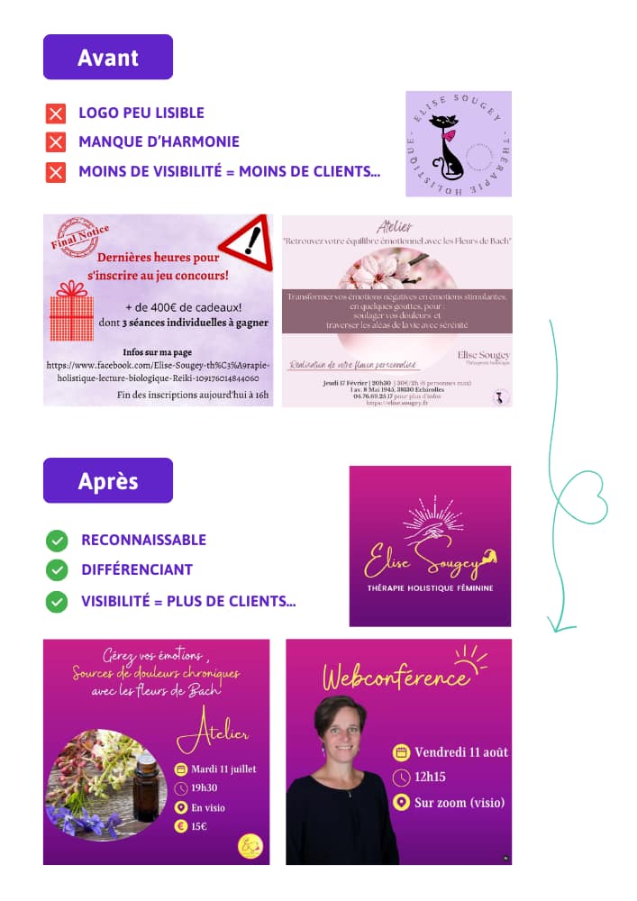 Co-Création du logo d'Elise Sougey sur Canva pour une Thérapeute Massage